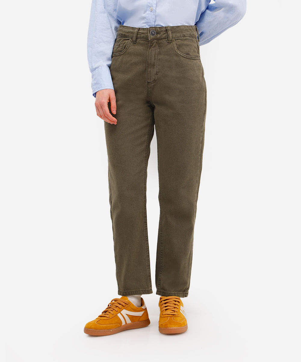 calça mom feminina de sarja cintura alta verde