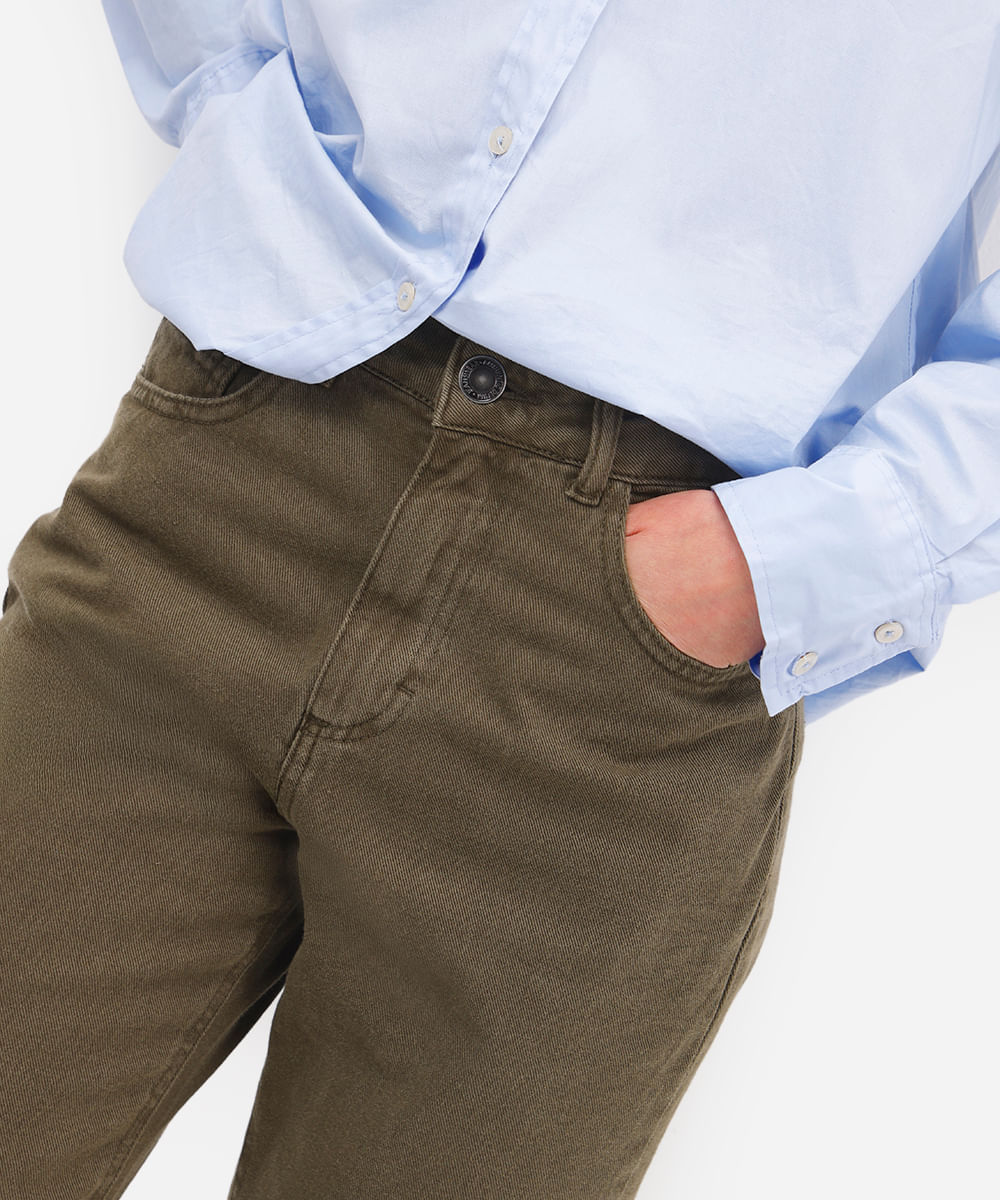 calça mom feminina de sarja cintura alta verde