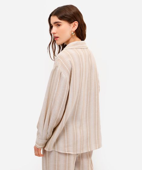 camisa feminina manga longa listrada bege