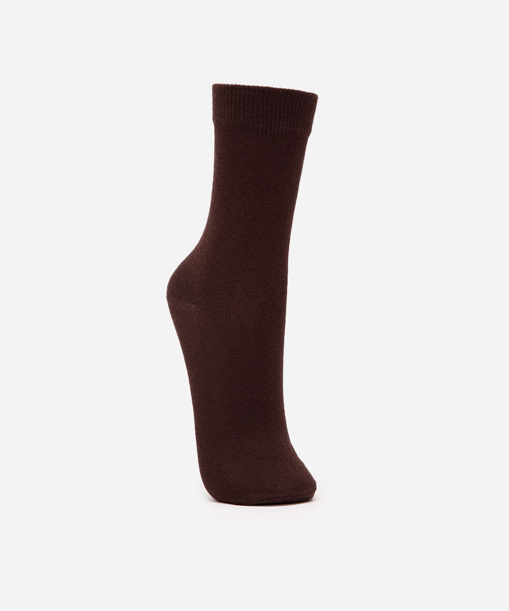 meia cano longo de algodão marrom