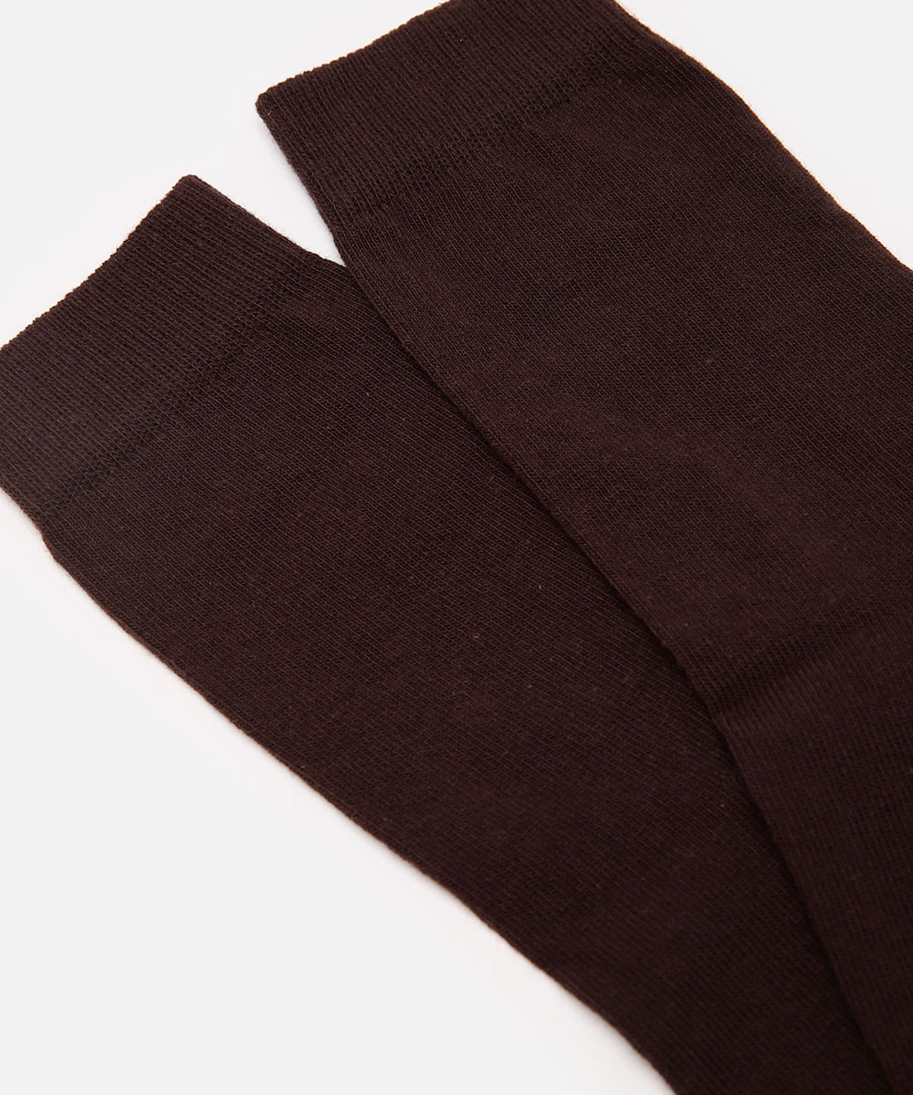 meia cano longo de algodão marrom