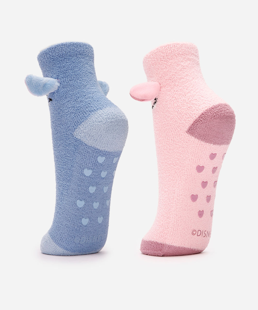 kit 2 meias infantis em fleece stitch e angel colorido