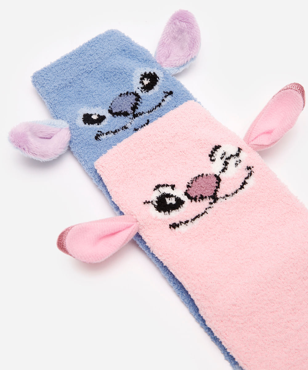 kit 2 meias infantis em fleece stitch e angel colorido
