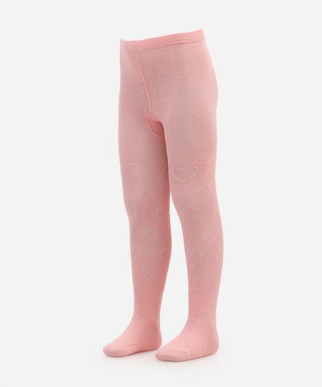 meia calça infantil corações rosa