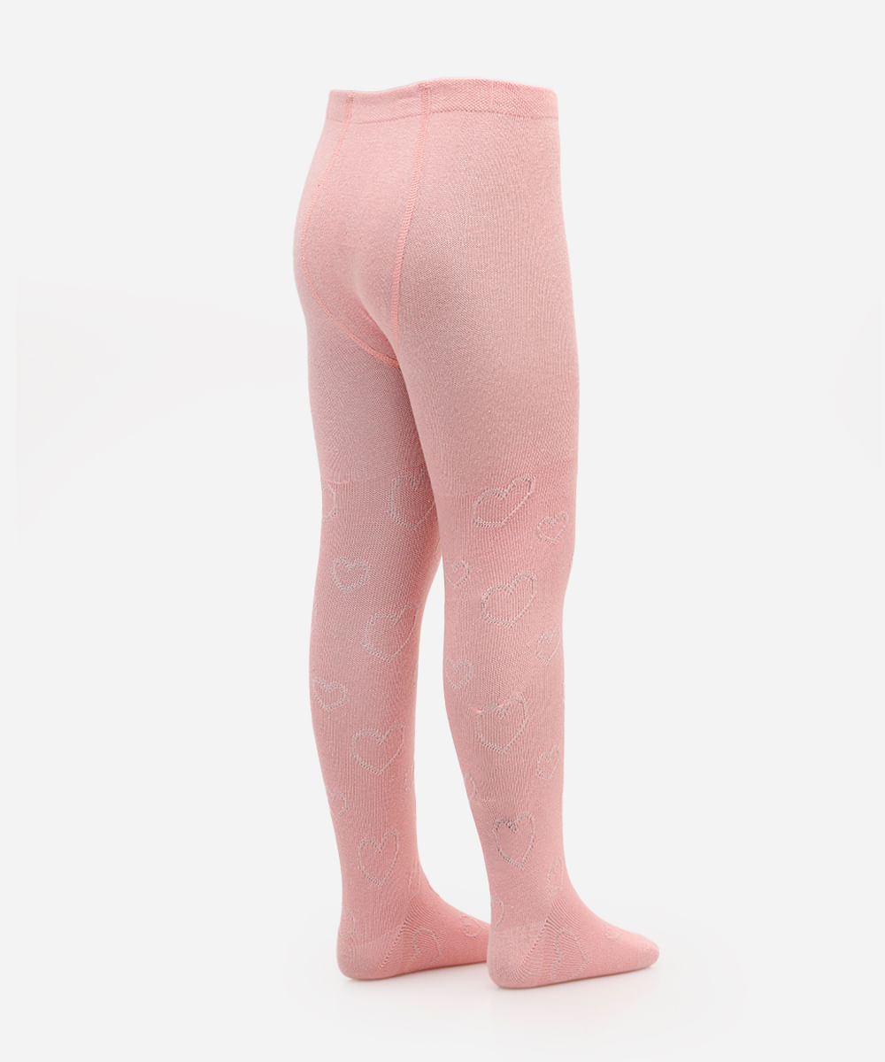 meia calça infantil corações rosa