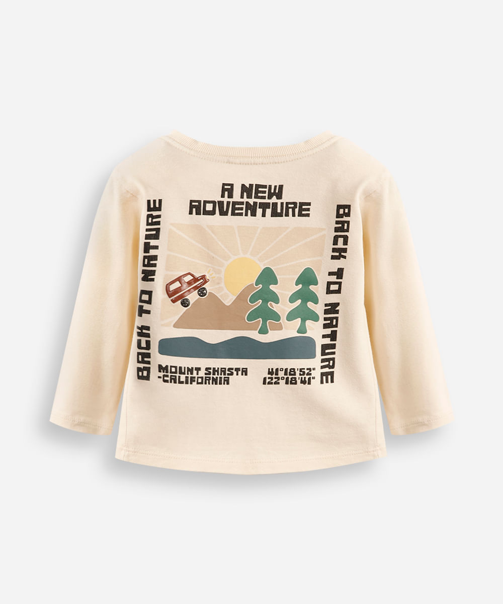 camiseta infantil de algodão manga longa estampada bege