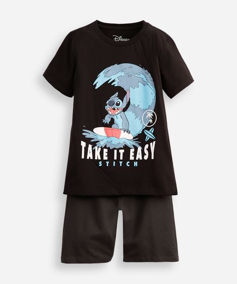 conjunto infantil de algodão stitch preto
