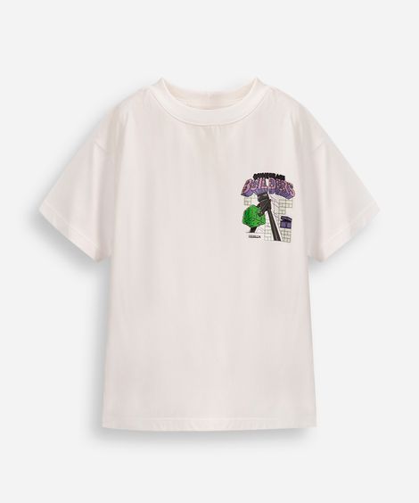 camiseta infantil de algodão minecraft off white