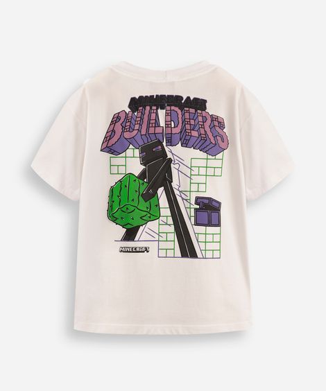 camiseta infantil de algodão minecraft off white