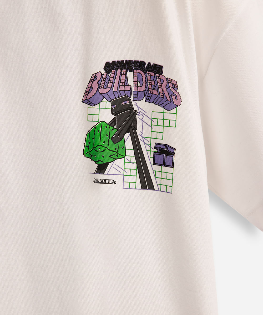 camiseta infantil de algodão minecraft off white