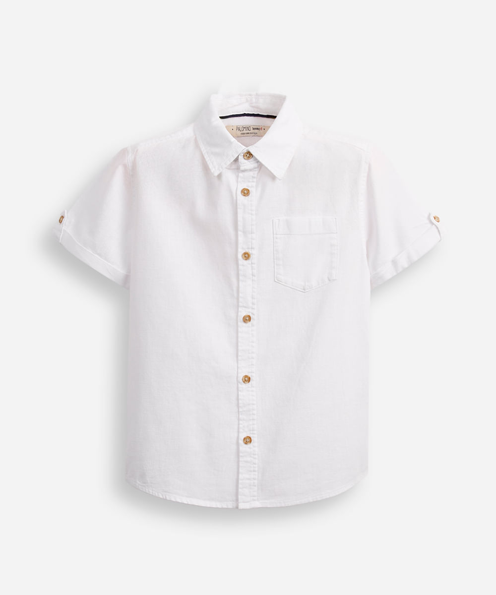 camisa infantil de algodão manga curta com bolso off white