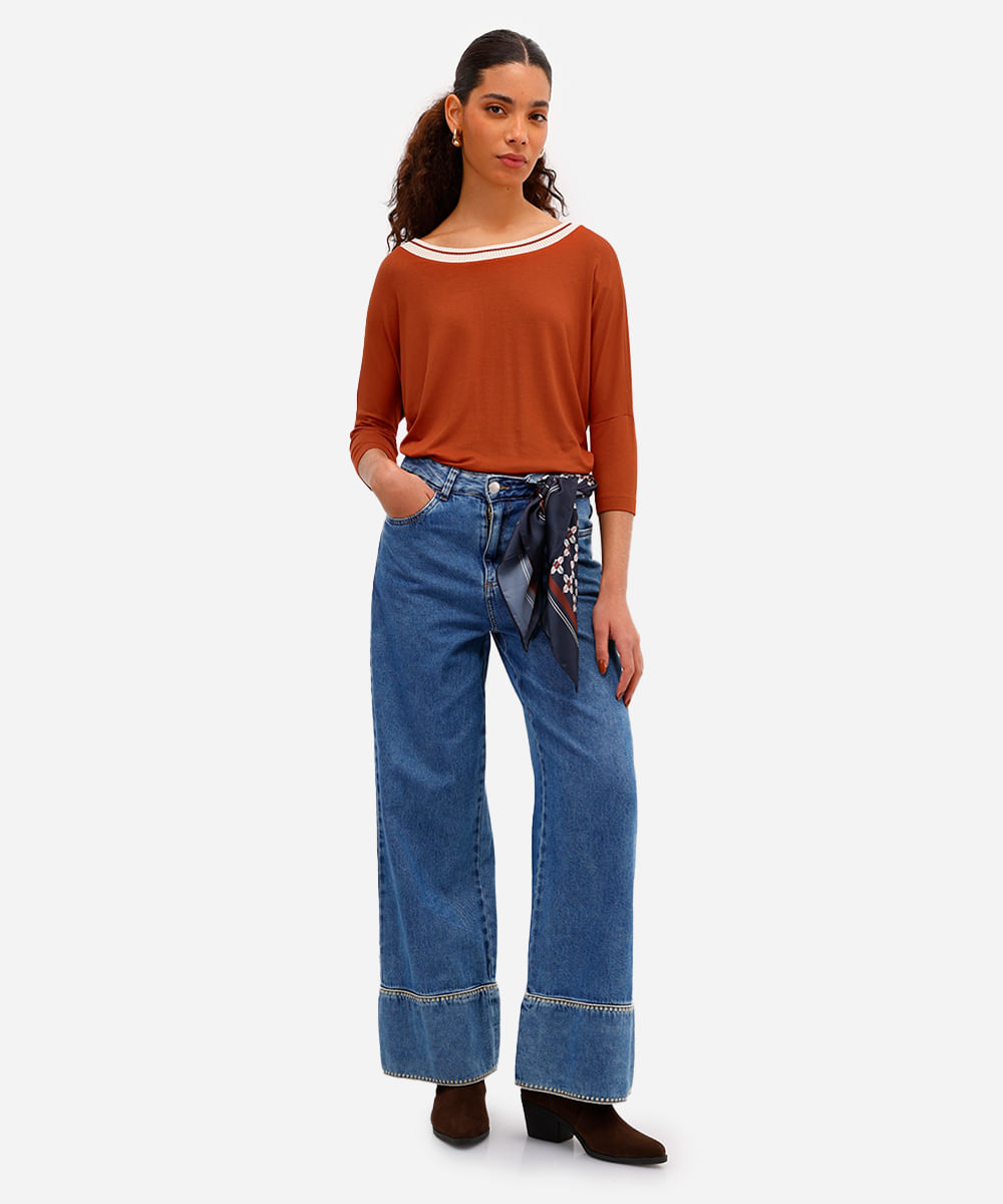 blusa feminina de viscose decote redondo laranja