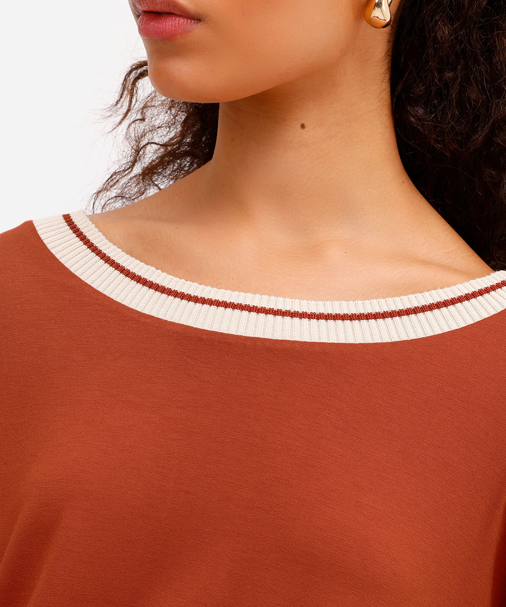 blusa feminina de viscose decote redondo laranja