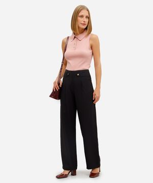 calça wide leg feminina de viscose preta