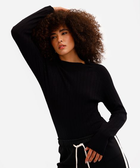 suéter feminino de tricot canelado preto