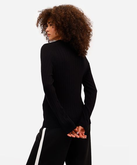suéter feminino de tricot canelado preto