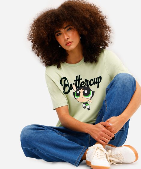 camiseta feminina de viscose meninas super poderosas com amarração verde