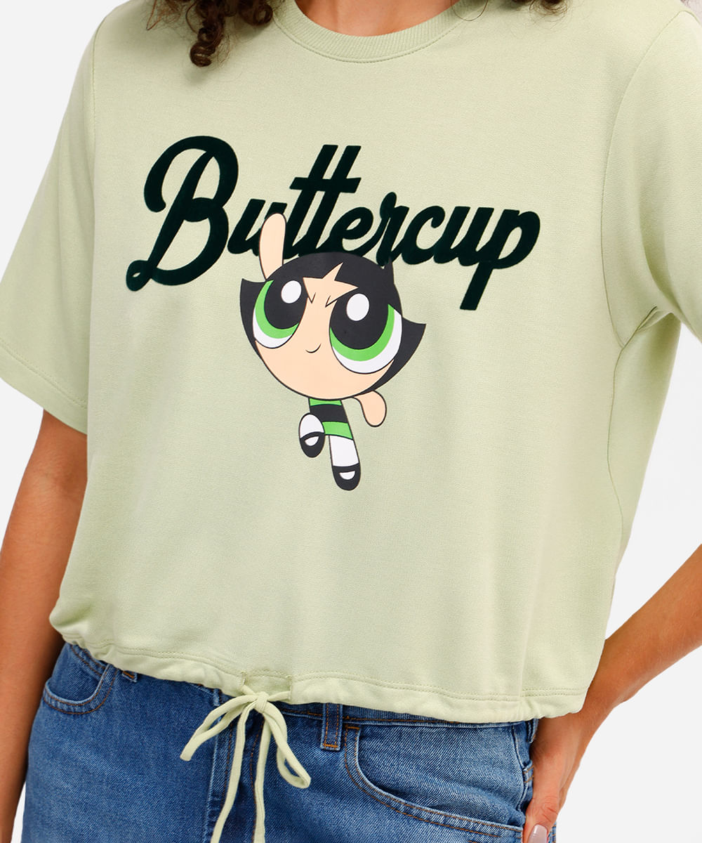 camiseta feminina de viscose meninas super poderosas com amarração verde