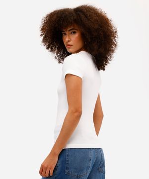 blusa baby look feminina básica decote v off white