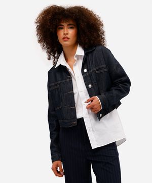 jaqueta cropped feminina jeans azul