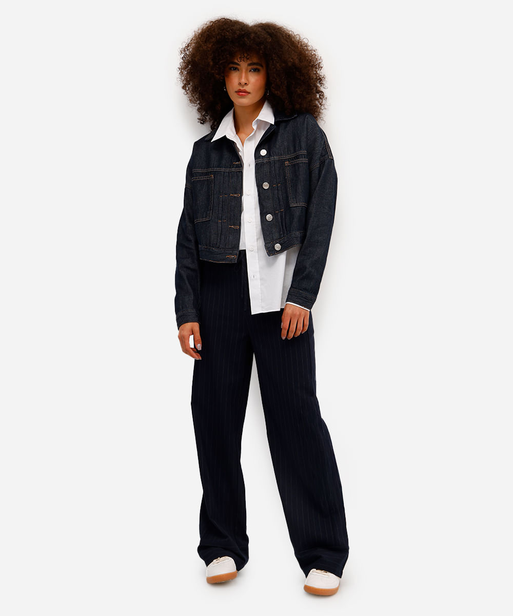 jaqueta cropped feminina jeans azul