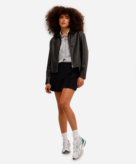 short saia feminino com pregas  preto