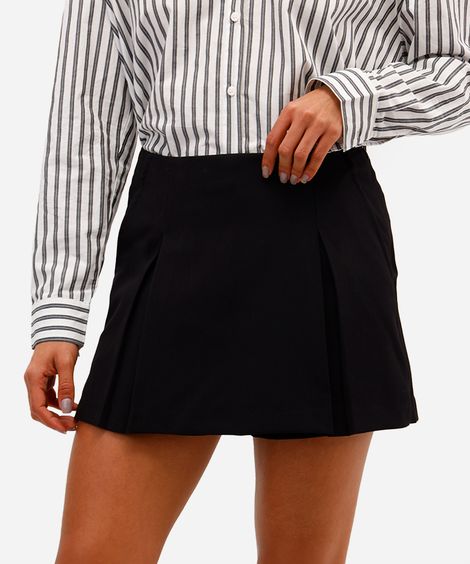 short saia feminino com pregas  preto