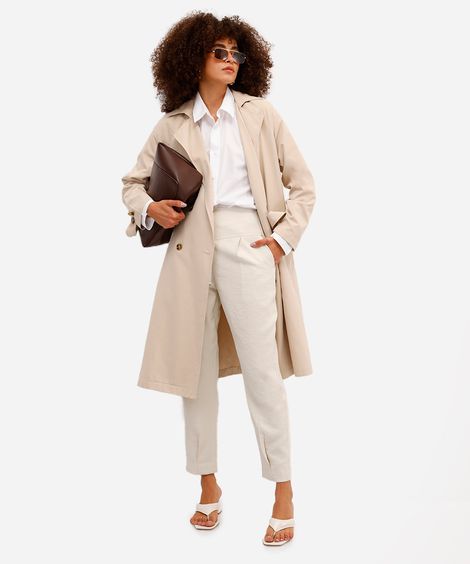 calça feminina de viscose com pregas bege