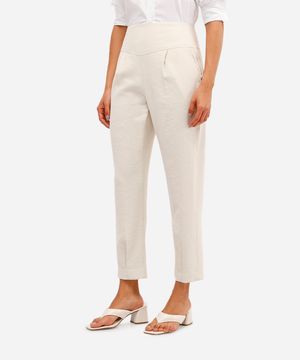 calça feminina de viscose com pregas bege