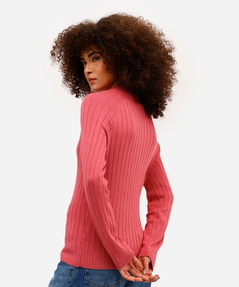 suéter feminino de tricot canelado rosa