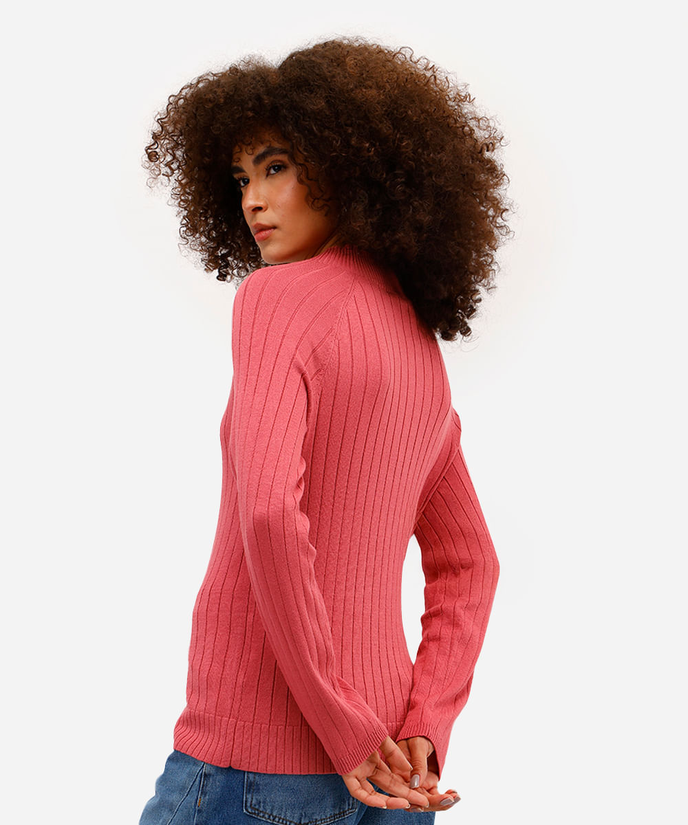 suéter feminino de tricot canelado rosa