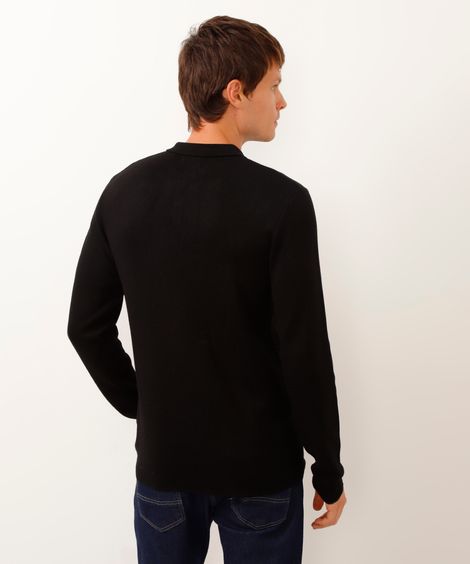 polo de tricot com zíper manga longa preta