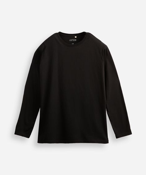 camiseta juvenil de algodão manga longa preta