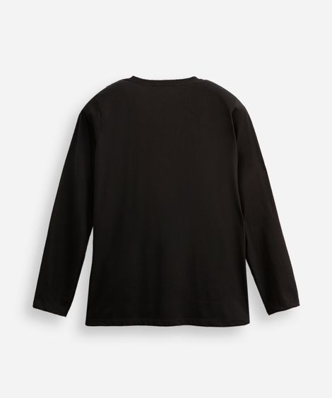 camiseta juvenil de algodão manga longa preta