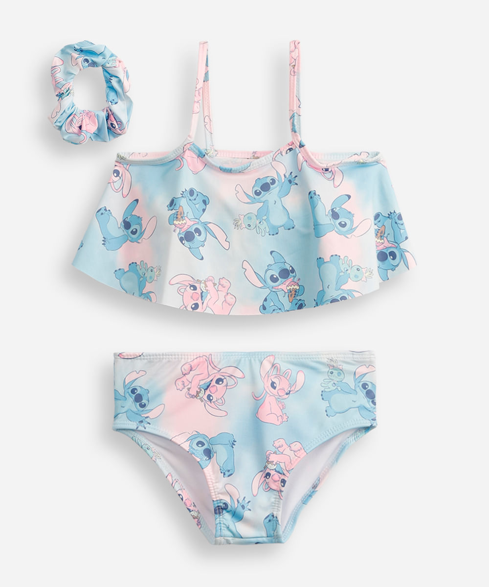 biquíni infantil stitch com scrunchie colorido