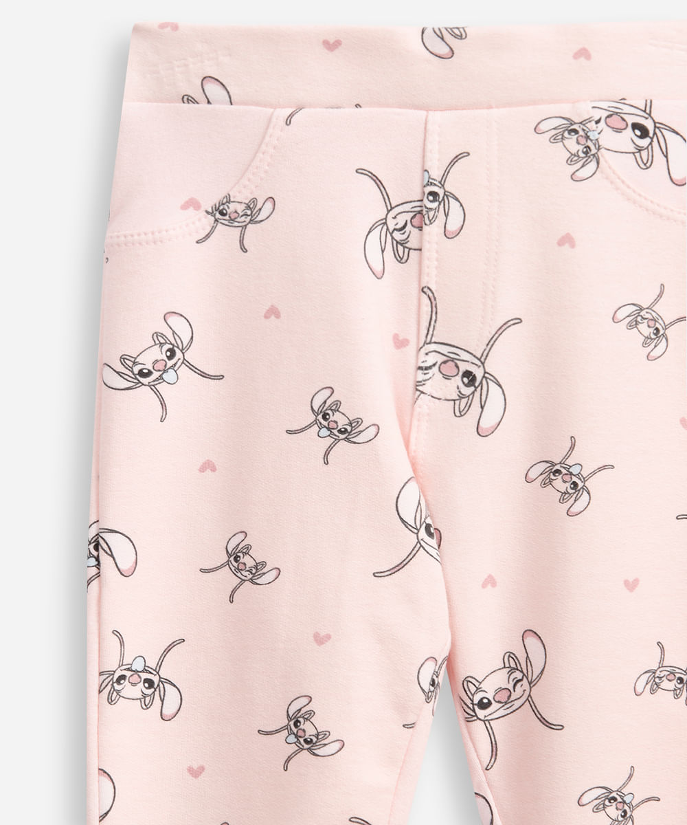 calça legging infantil de algodão angel stitch rosa