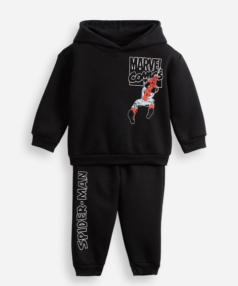 conjunto longo infantil de moletom homem aranha preto