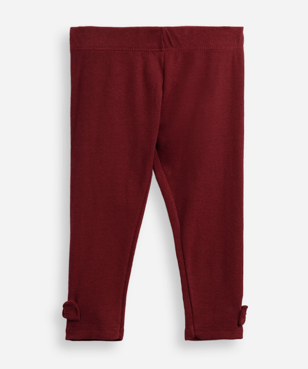 calça legging infantil de algodão com laços canelada vinho
