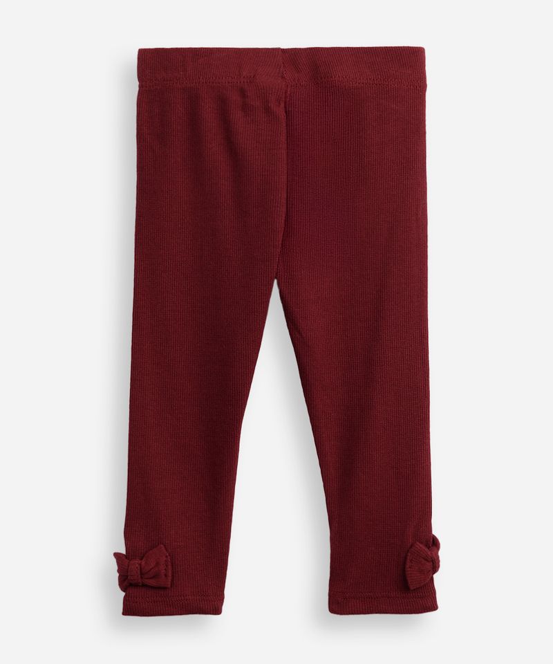 calça legging infantil de algodão com laços canelada vinho