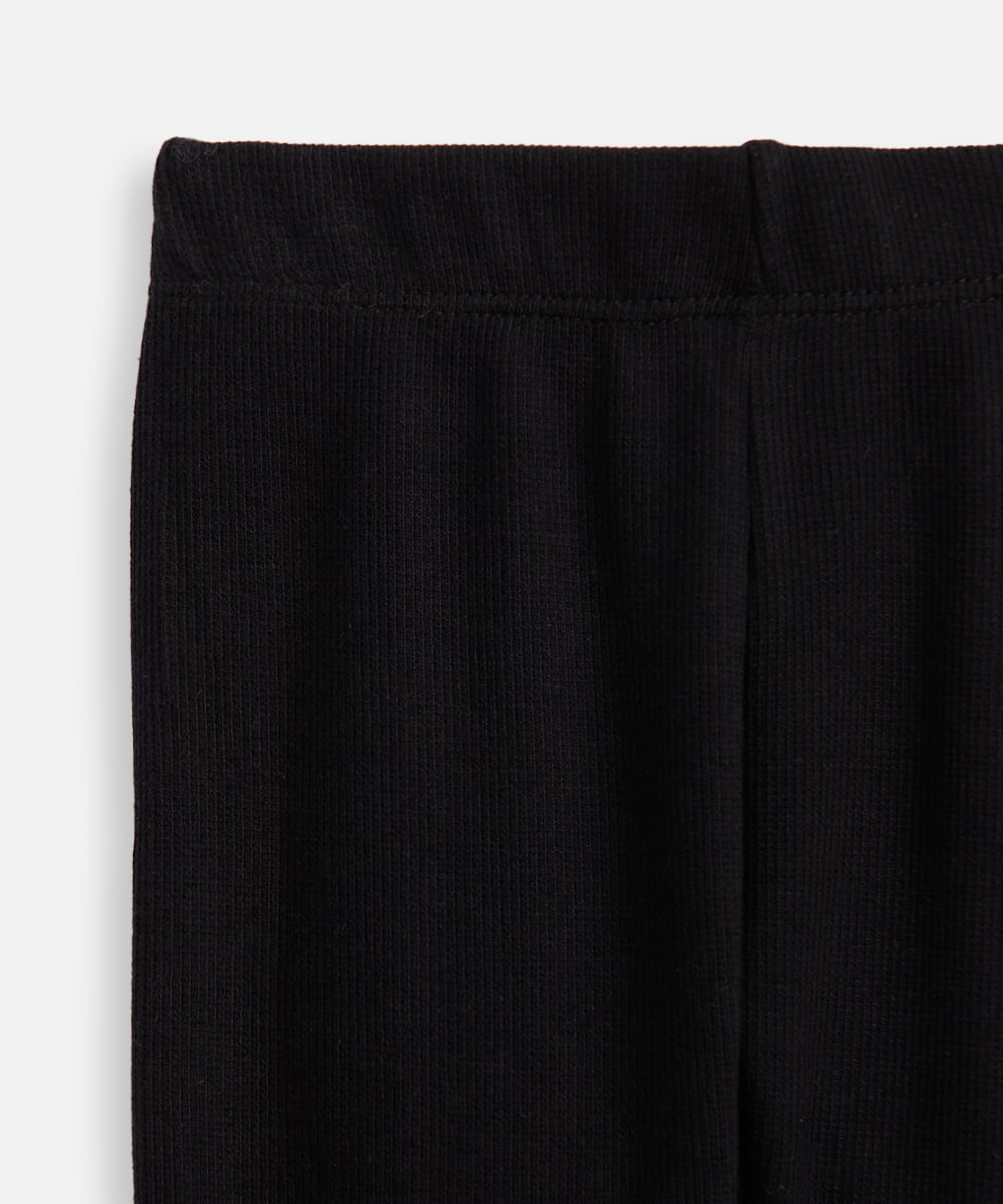 calça legging infantil de algodão com laços canelada preta