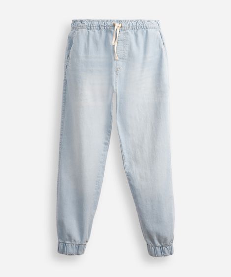 calça jogger juvenil jeans cós elástico azul