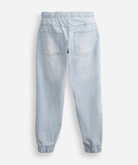 calça jogger juvenil jeans cós elástico azul