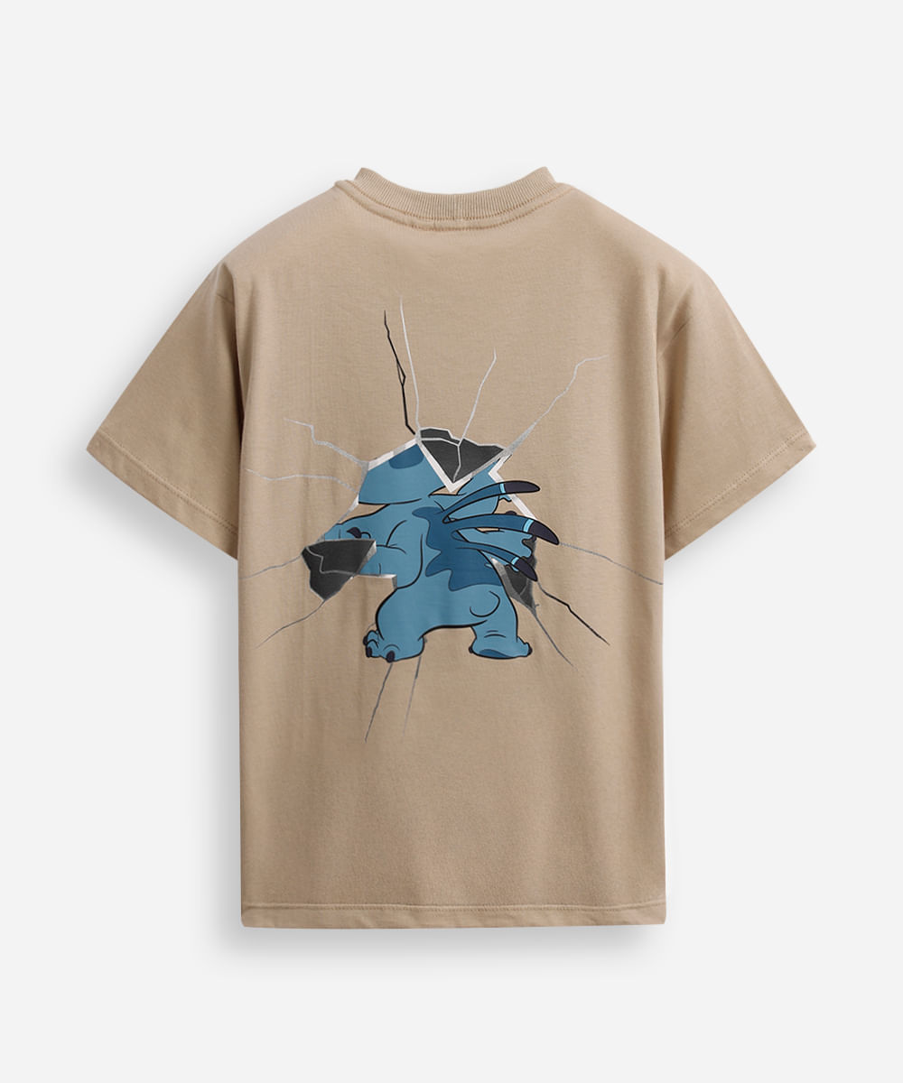 camiseta infantil de algodão stitch bege