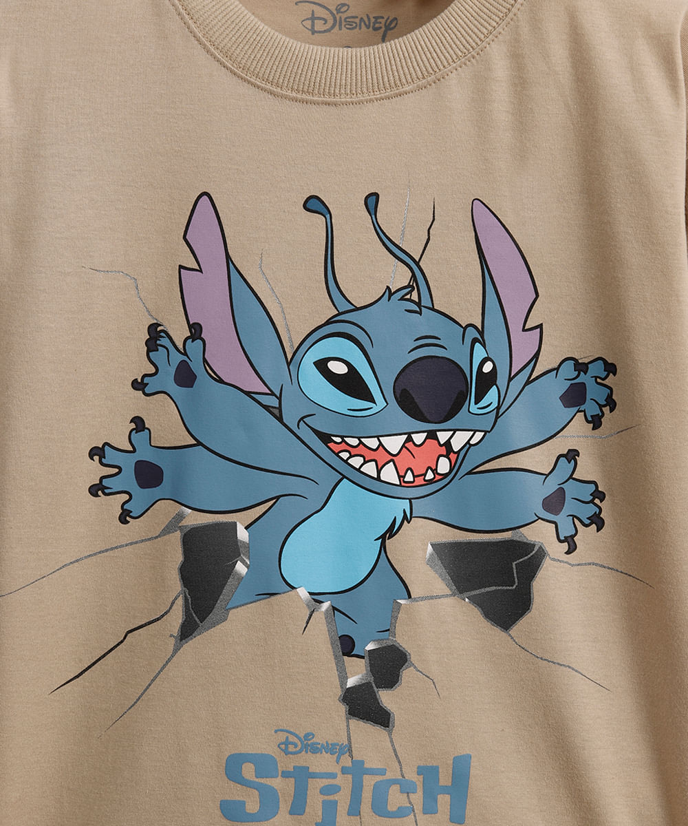 camiseta infantil de algodão stitch bege