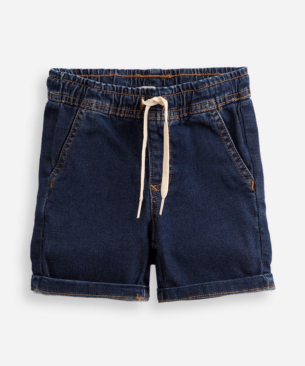 short infantil jeans cós elástico azul