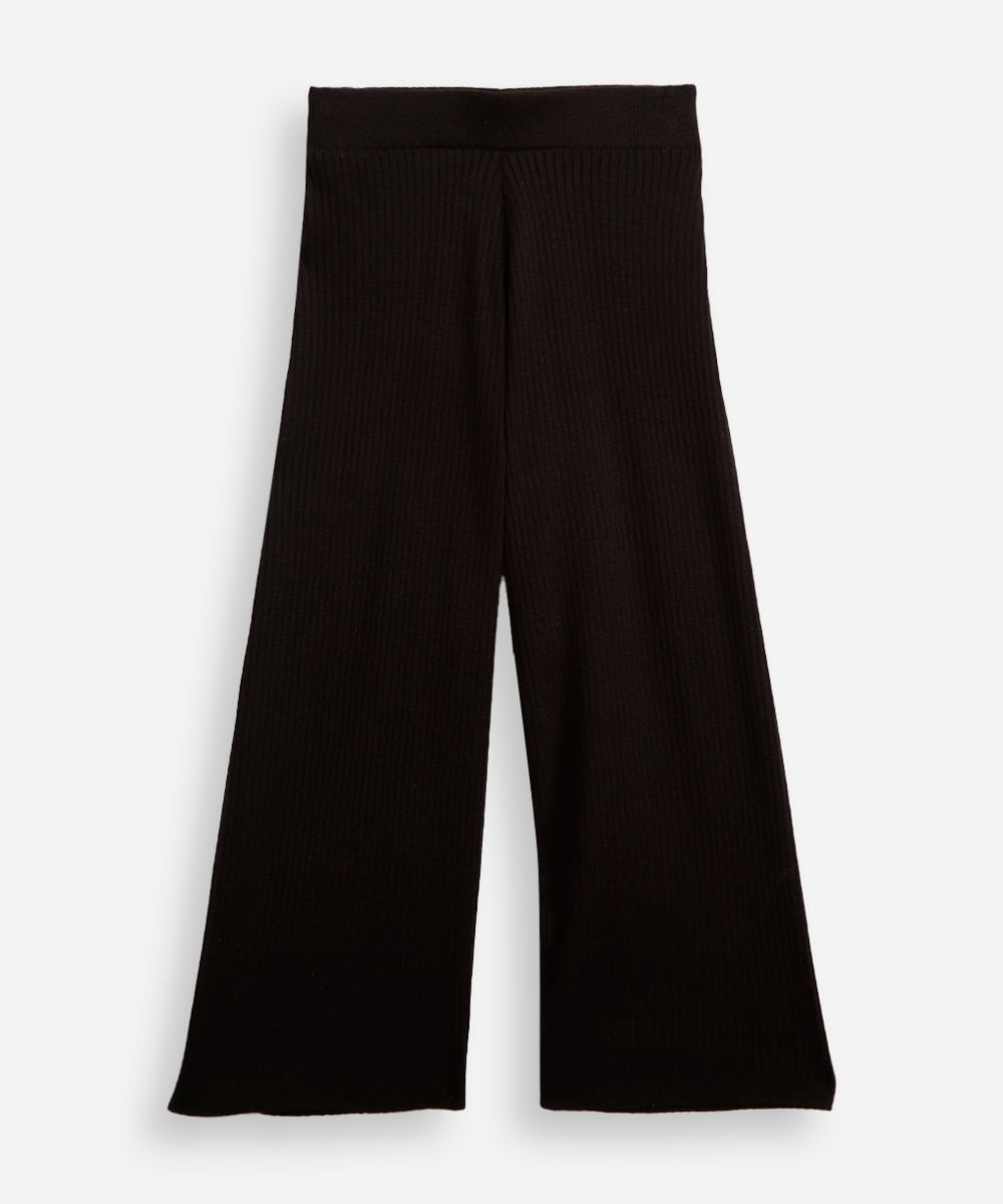 calça reta infantil de tricot canelado preta