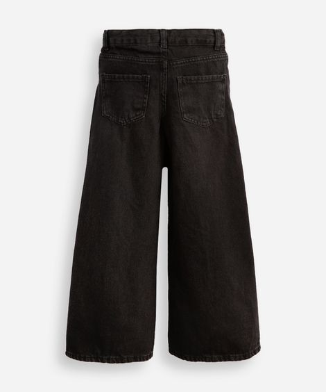 calça wide leg infantil jeans bordado laços preta
