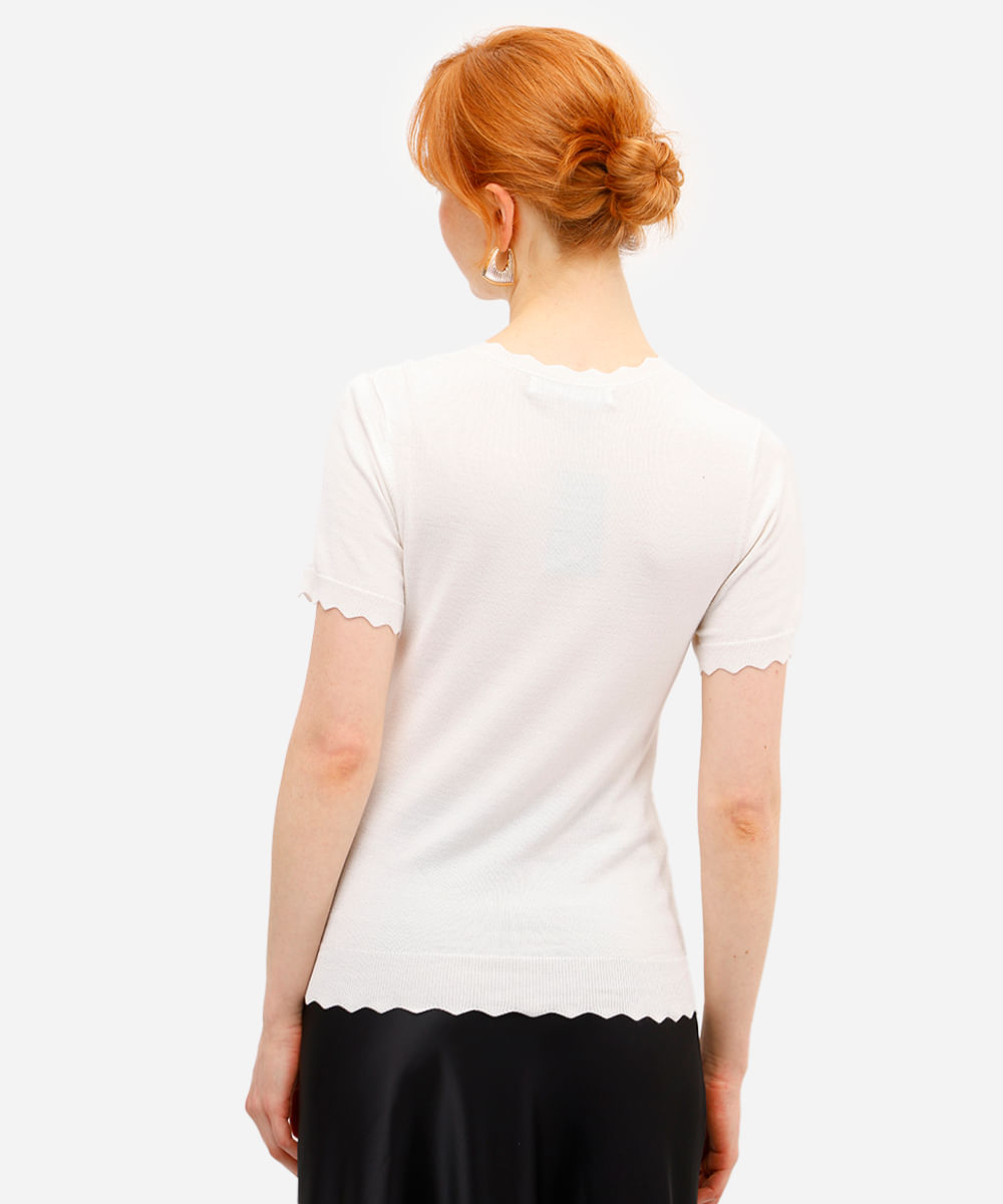 blusa feminina de tricot manga curta off white