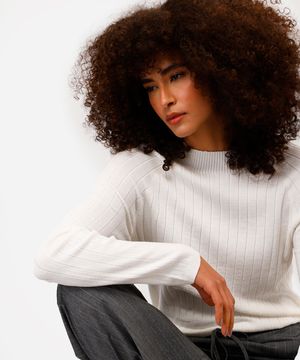 suéter feminino de tricot canelado  off white