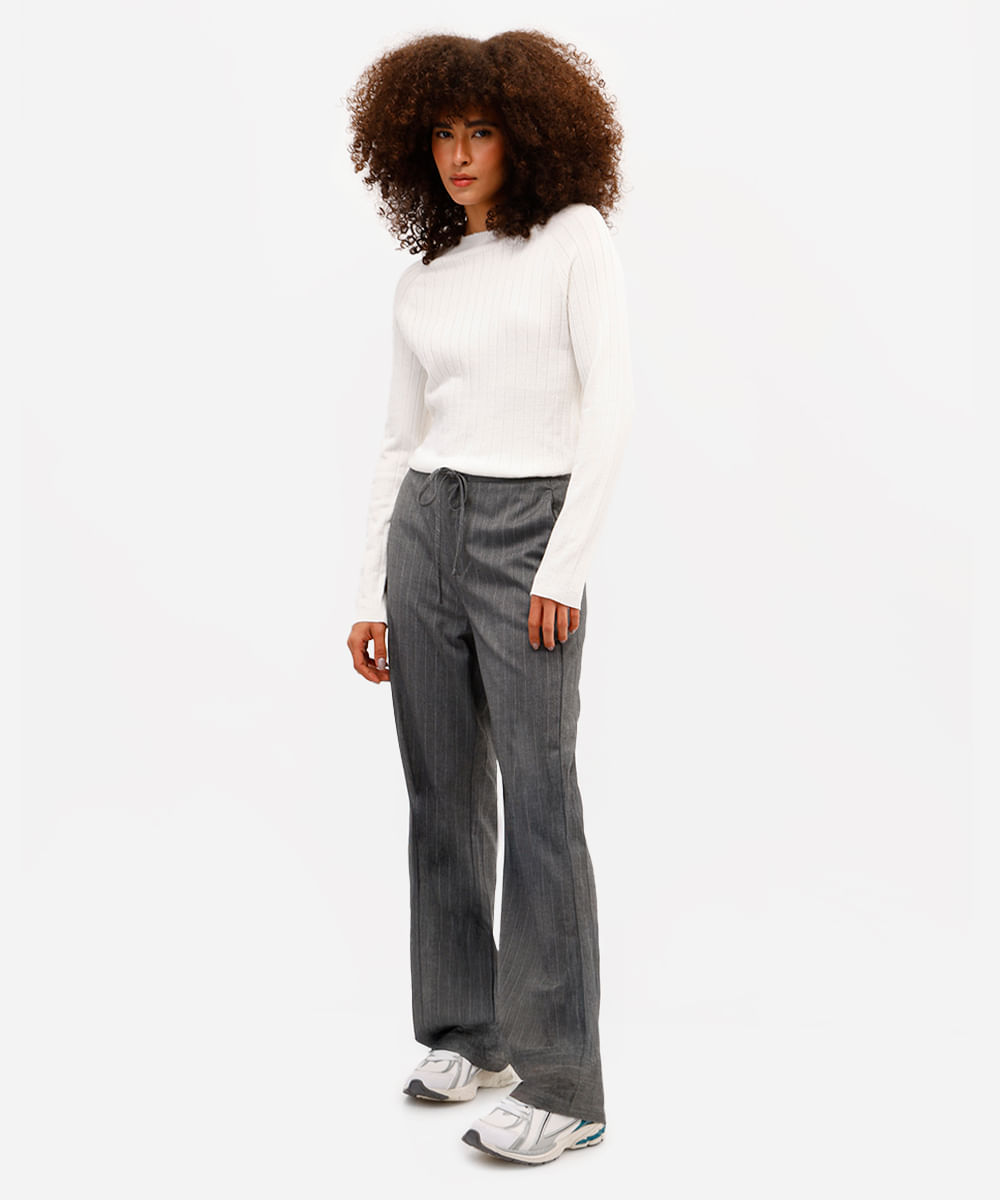 suéter feminino de tricot canelado  off white